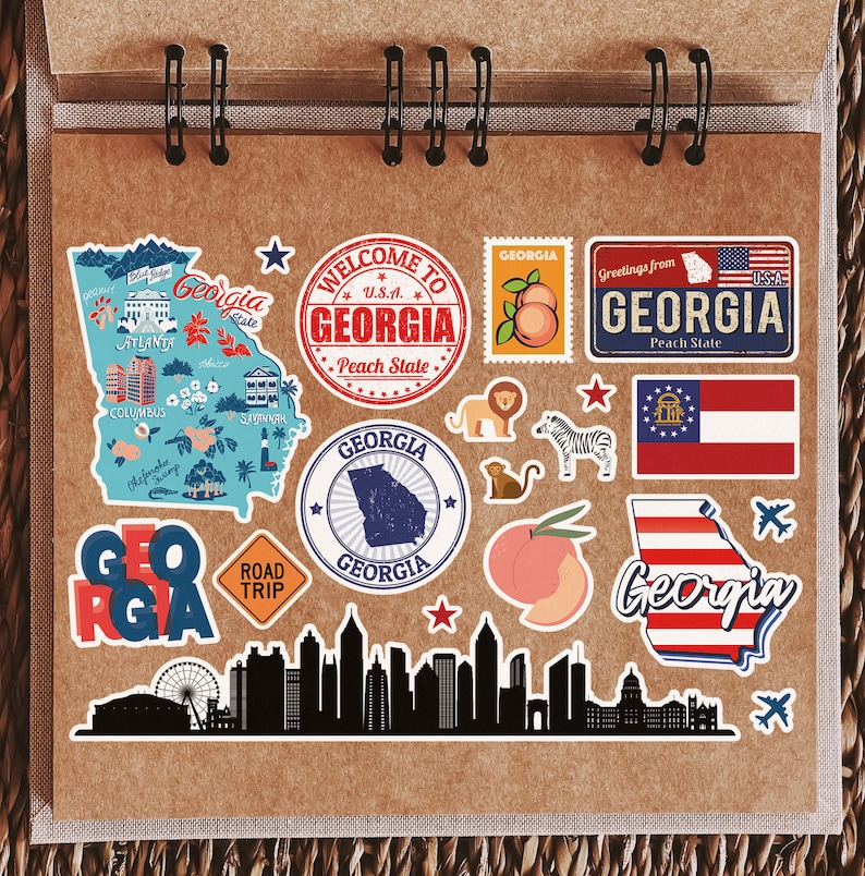 A5 Sticker Sheet Georgia Landmarks Vinyl Stickers - USA America States ...