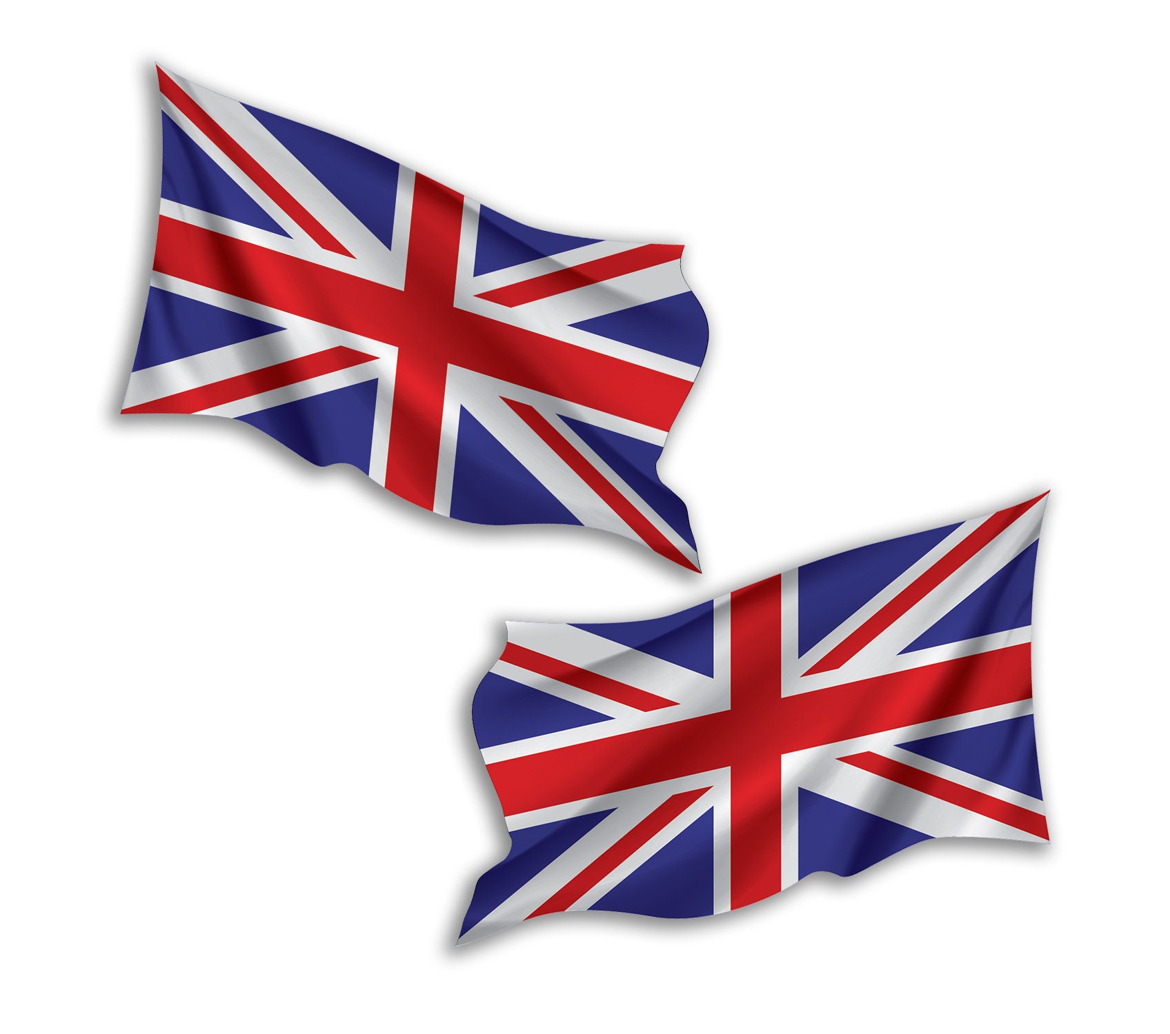 2 X 20cm Waving Union Jack Flag Vinyl Stickers - United Kingdom GB ...