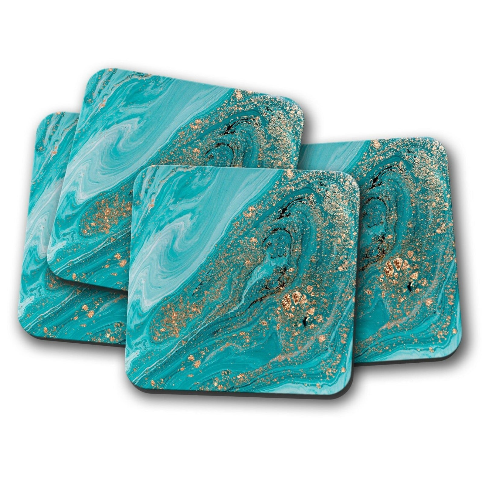 Turquoise Coaster Coasters Gold Glitter Ooze Marble Effect Etsy