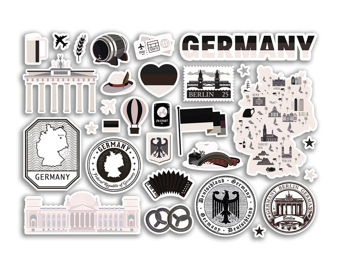 Germany Sticker Design A5 Sticker Sheet Germany Landmarks Vinyl Stickers - BW German Map ...