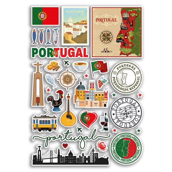 A4 Sticker Sheet Portugal Landmarks Vinyl Stickers - Portuguese City Map Airport Stamp Skyline Flag Travel Holiday Culture Aesthetic #79987