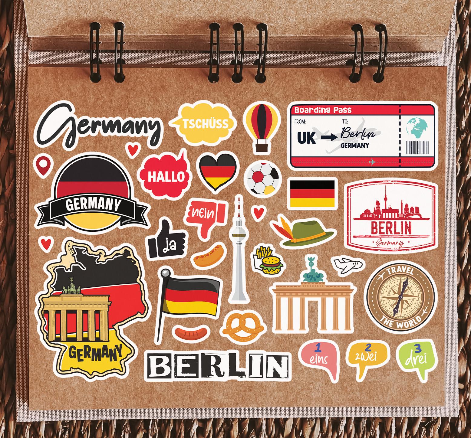 Germany Sticker Design A5 Sticker Sheet Germany Landmarks Vinyl Stickers - Berlin German Map ...