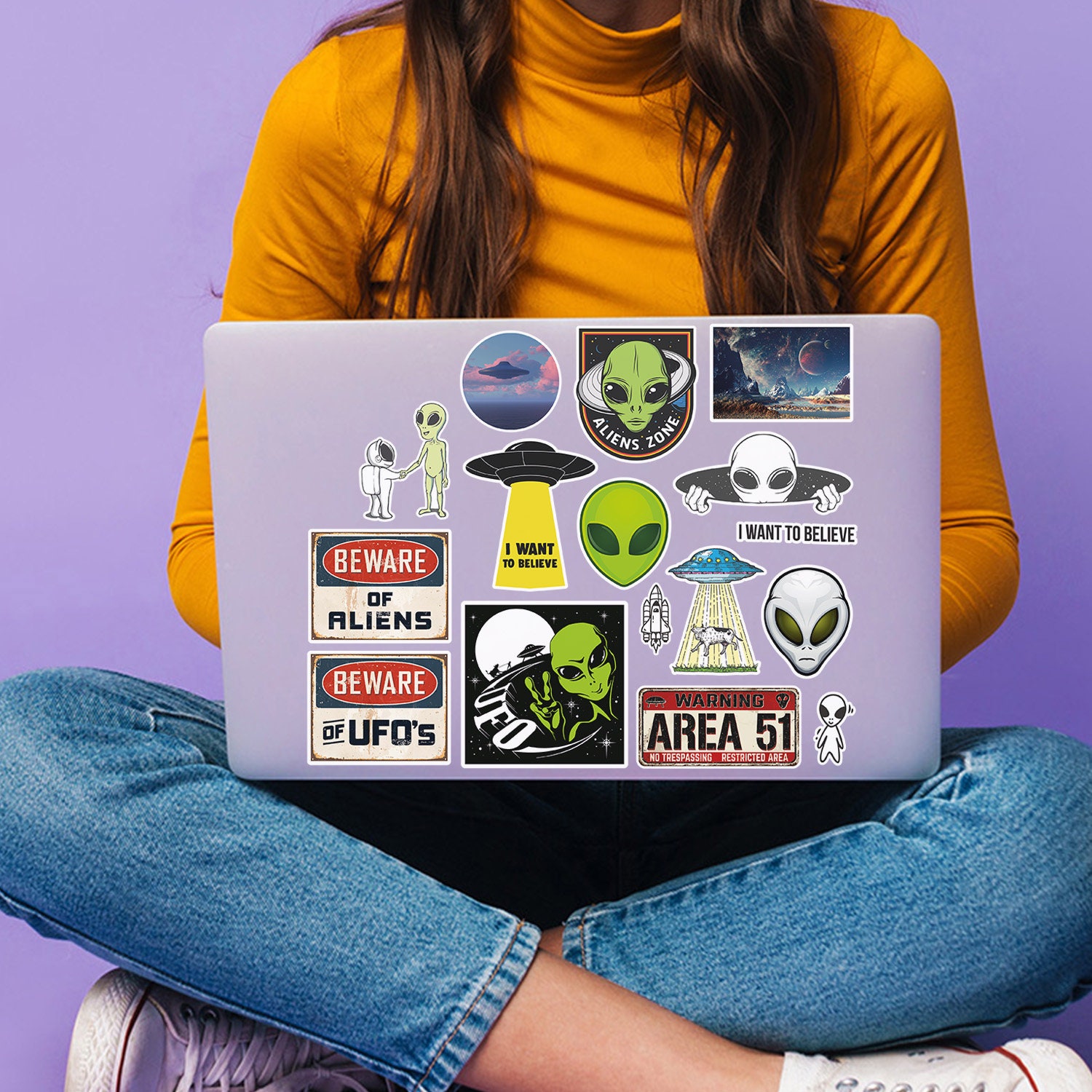 A4 Sticker Sheet Alien Vinyl Stickers - UFO Fun Believe Extra ...