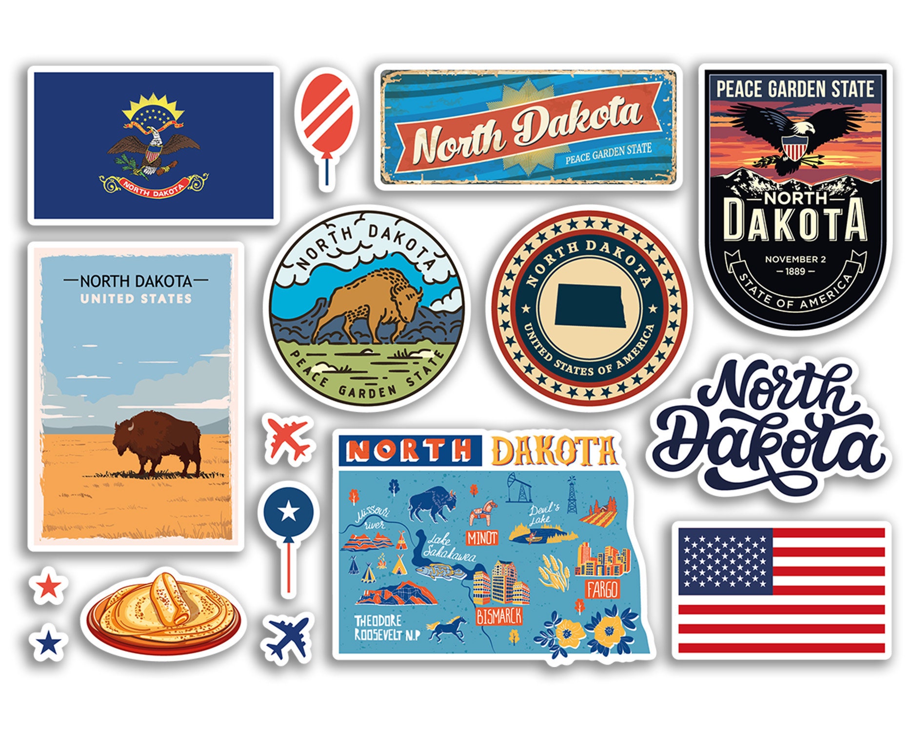 A5 Sticker Sheet North Dakota Landmarks Vinyl Stickers