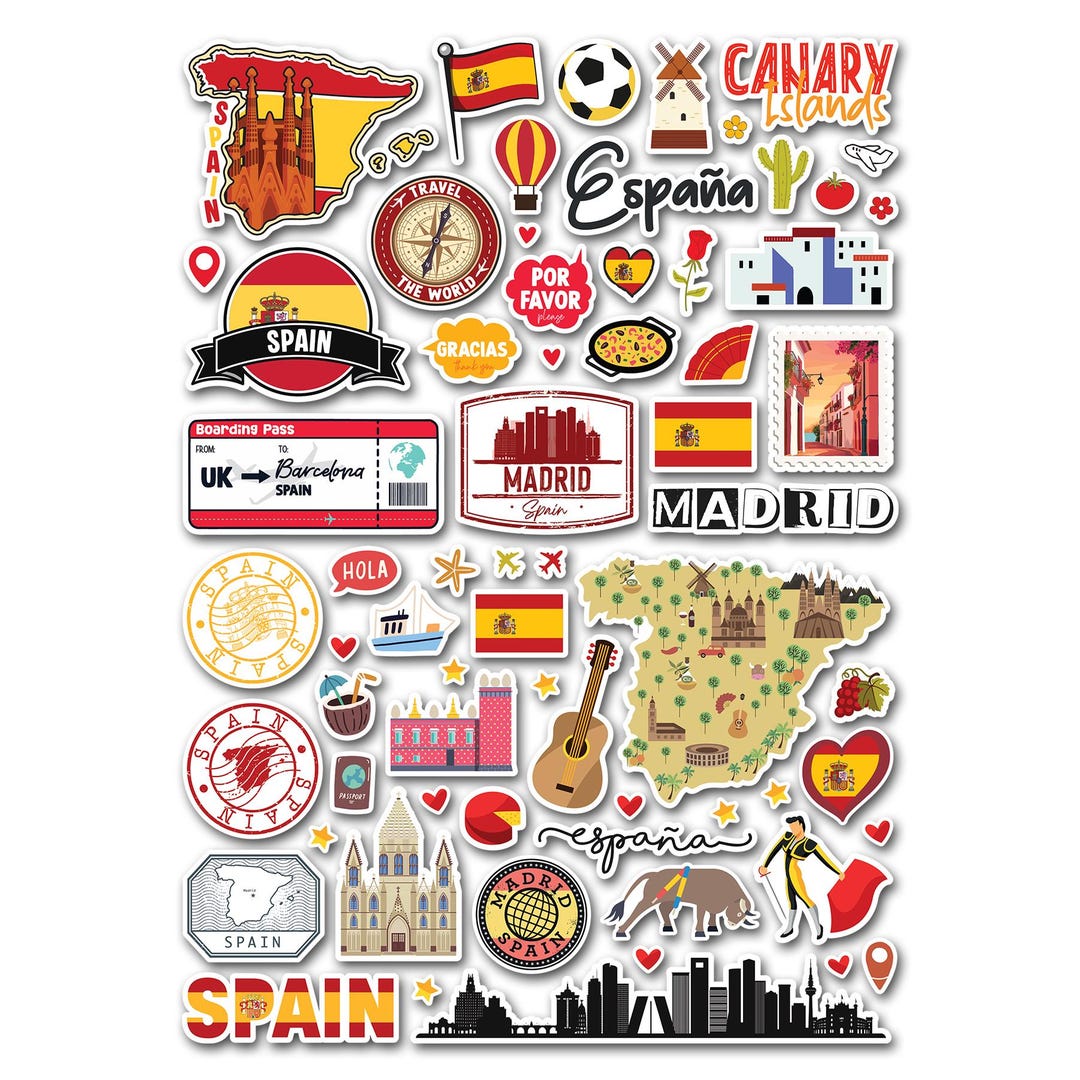 Spain Stickers Printable A4 Sticker Sheet Spain Landmarks Vinyl Stickers - Spanish Madrid City ...