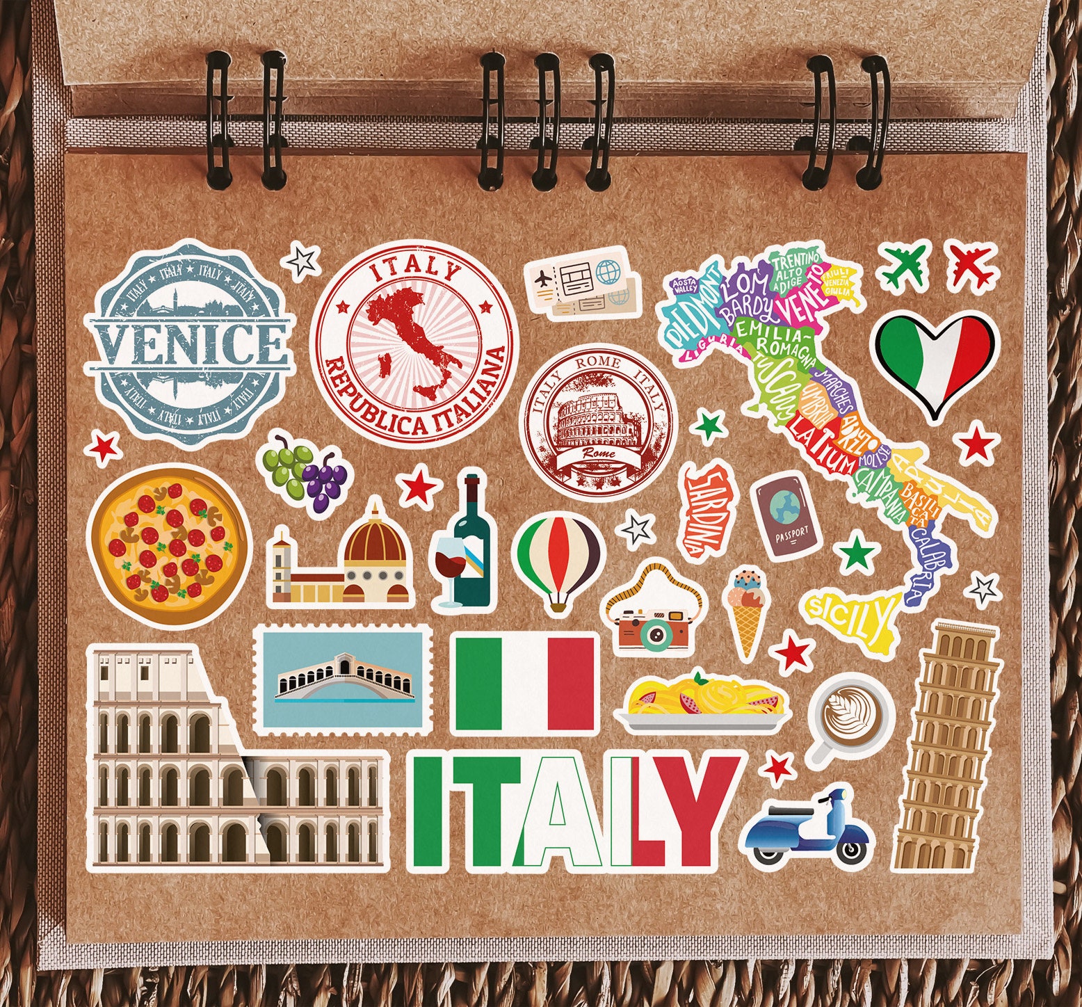 A5 Sticker Sheet Italy Landmarks Vinyl Stickers Italian Rome Map Airport  Stamp Skyline Flag Travel Holiday Country City Aesthetic 80294 