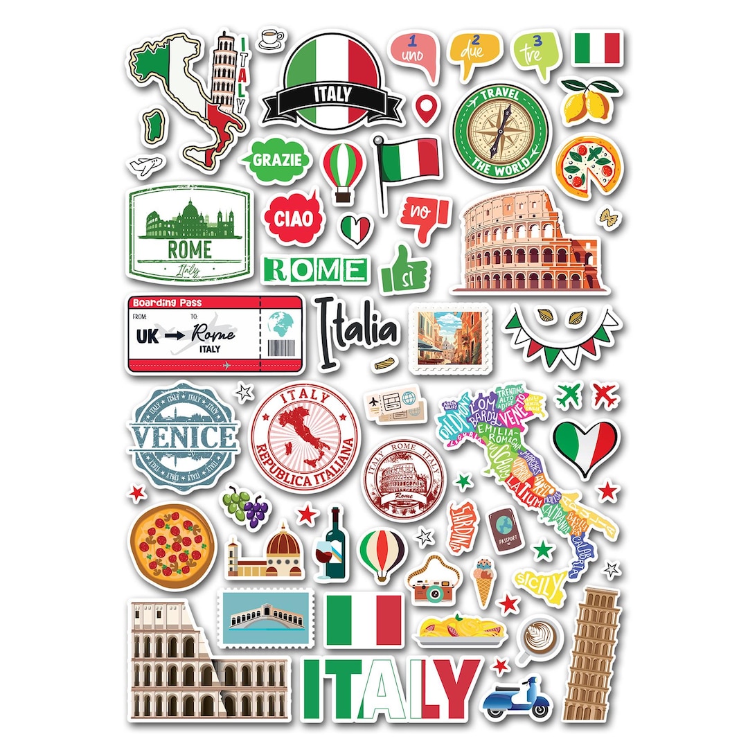A4 Sticker Sheet Italy Landmarks Vinyl Stickers - Italian Rome City Map ...