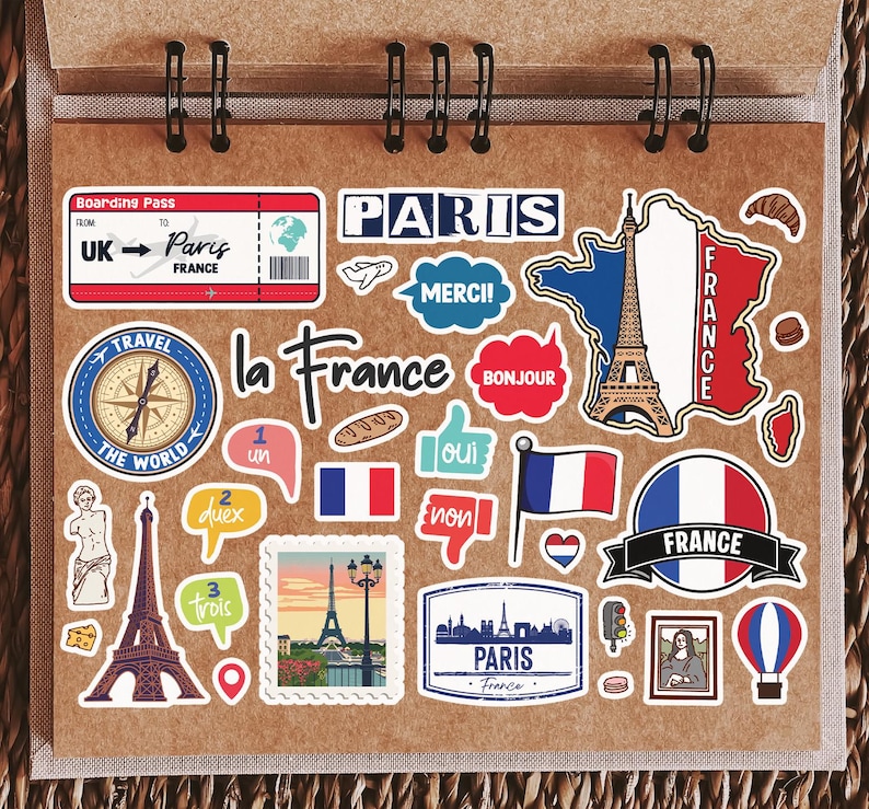 A5 Sticker Sheet France Landmarks Vinyl Stickers - Paris French Map ...