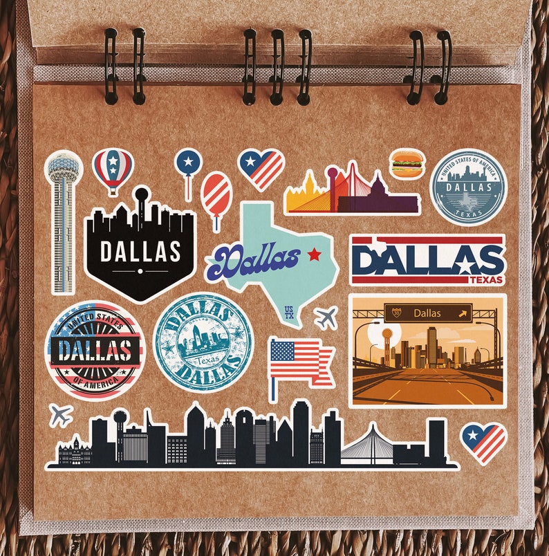 Small Dallas Sticker A5 Sticker Sheet Dallas Landmarks Vinyl Stickers - Texas USA America ...