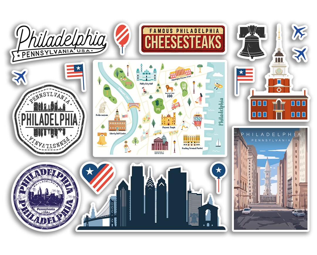 Philadelphia Sticker A5 Sticker Sheet Philadelphia Landmarks Vinyl Stickers - USA America ...