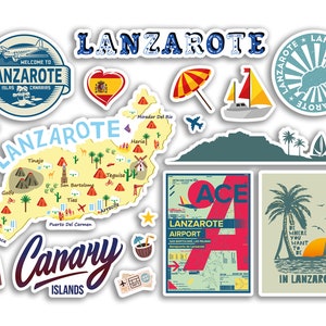 A5 Sticker Sheet Lanzarote Landmarks Vinyl Stickers - Spain Canary Islands Summer Art Map Stamp City Travel Holiday Culture Aesthetic #79584