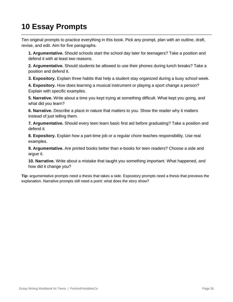 Essay Writing Workbook for Teens, Thesis Statements Outlines Revising