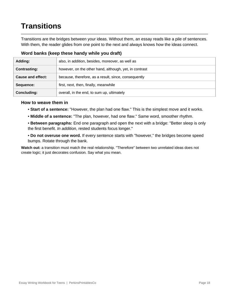 Essay Writing Workbook for Teens, Thesis Statements Outlines Revising