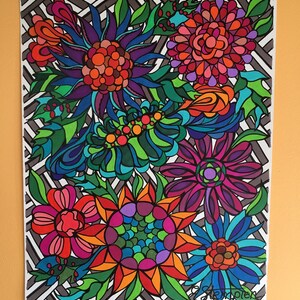 Put a Flower in Your Pocket #2, print of original drawing, flowers, floral, garden, plants,abstract, contemporary, modern, colorful