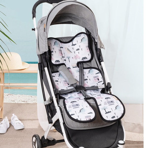 Dinosaur Reversible Stroller Pad Liner, Baby Seat Pad Stroller Liner with Breathable 3D Mesh, Pram Accessories, white grey CarSeat Cushion