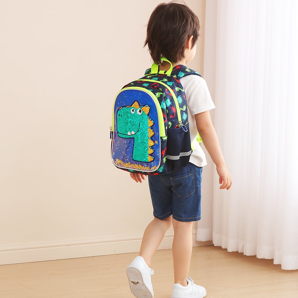 HAPPYSUNNY Dinosaur Backpack for Boys Kids 4-6 or Age 5-7 or 6-8 Girls 16  Inch Reversible Sequins Bookbags for Preschool Early Elementary  Kindergarten