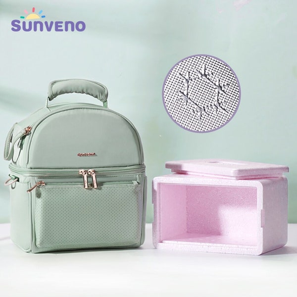 2 compartment Insulated Lunch Bag With Adjustable Straps Use for Work, School, or Baby Bottle Storage, Pastel Colors Water resistent