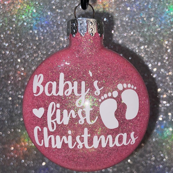 Baby's First Christmas Ornament - Glitter Ornament - Baby Shower Gift - Personalized - Gift for New Mom - New Baby - Baby Girl Ornament