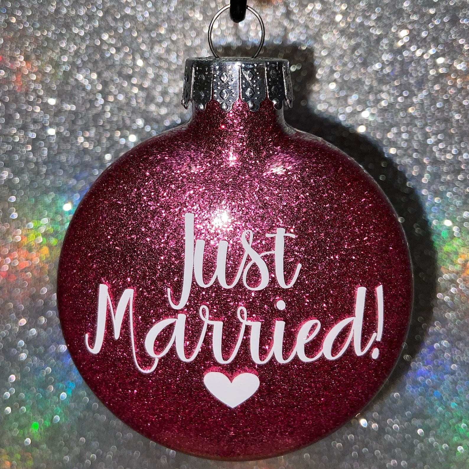 Just Married Ornament Glitter Ornament Marriage Gift Etsy