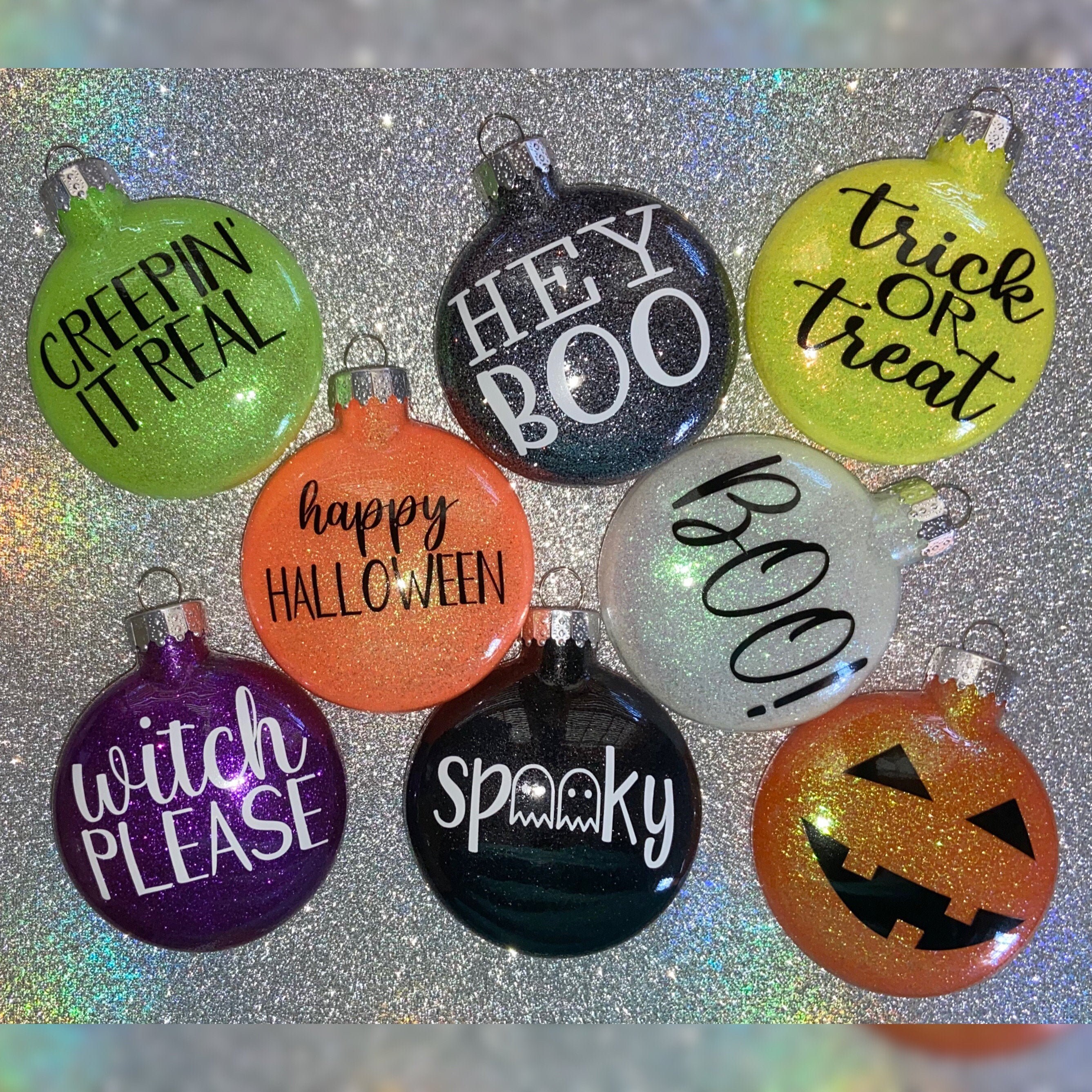 Halloween Ornament Set of 8 Glitter Ornament Halloween Etsy
