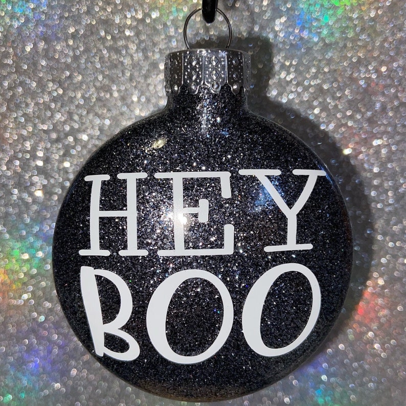 Glitter Ornament Halloween Hey Boo Ornament Personalized