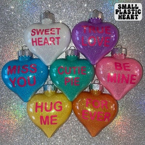 Valentine&#39;s Ornaments Set of 7 - Glitter Ornament - Valentine&#39;s Decor - Valentine&#39;s Tree - Gift for Her - Valentine&#39;s Day - Heart Ornaments