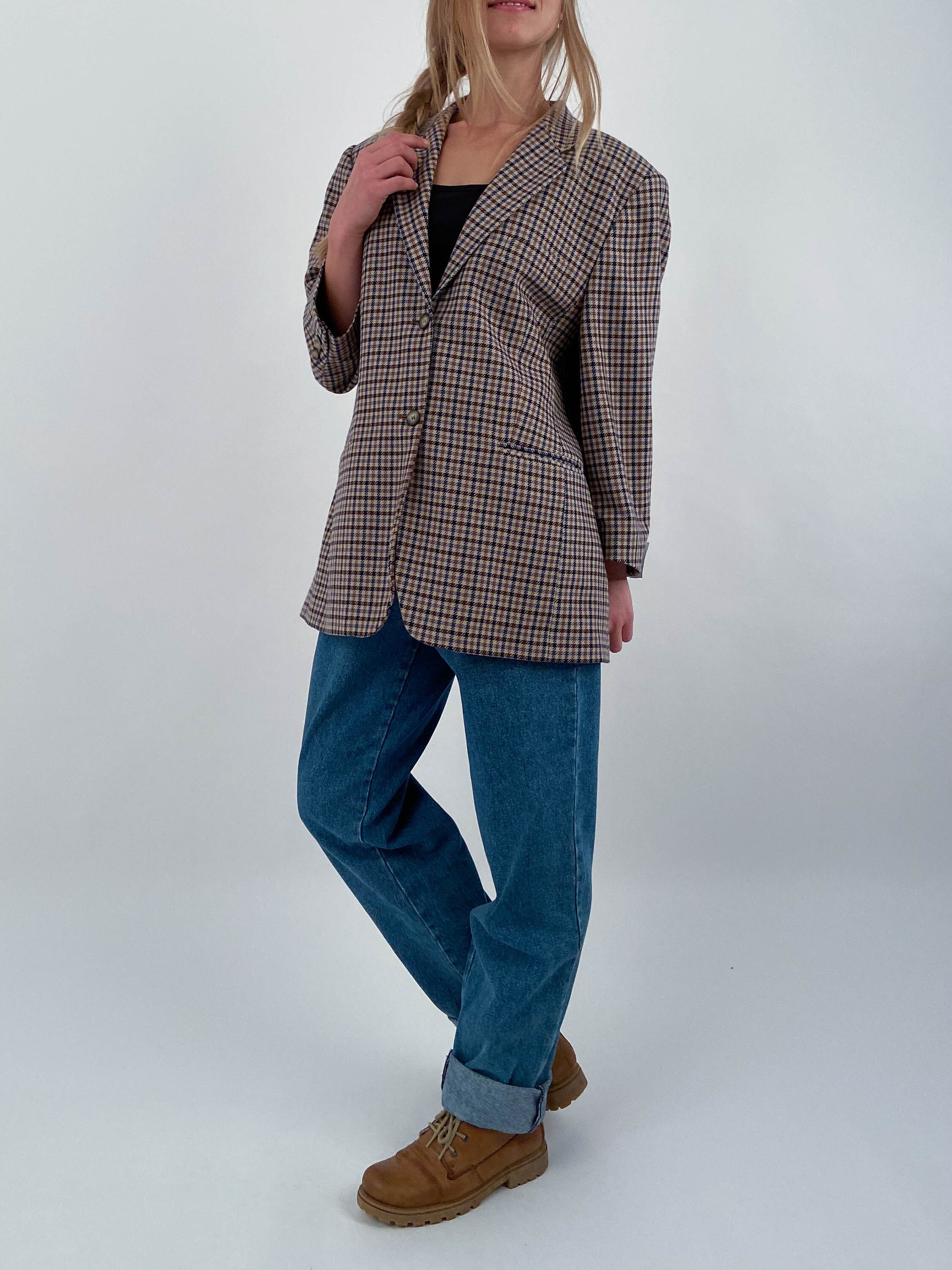 long checkered blazer