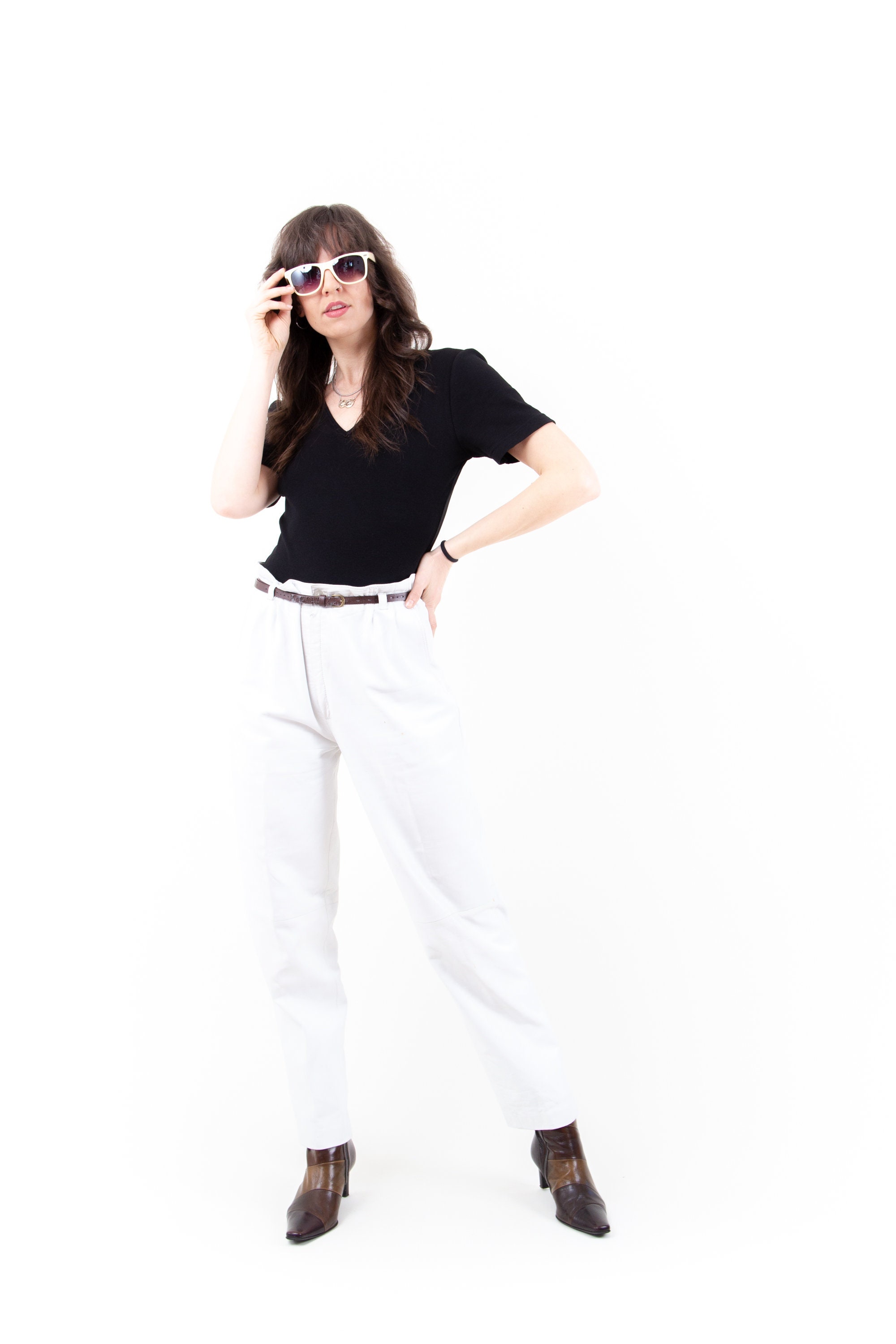 90s Vintage / Retro White Leather Pants 