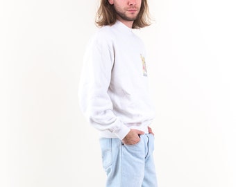 90s Vintage Retro Unisex Cotton White Baseball Sweater  Blazon Imprint  Duke Imprint  Unisex  Comfy  Casual  Sustainable Second Hand