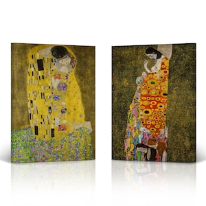 The Kiss & Hope II by Gustav Klimt 2 Piece Set Canvas Wall Art Print Famous Oil Paintings Masterpiece Fine Art Living Room Modern Home Decor