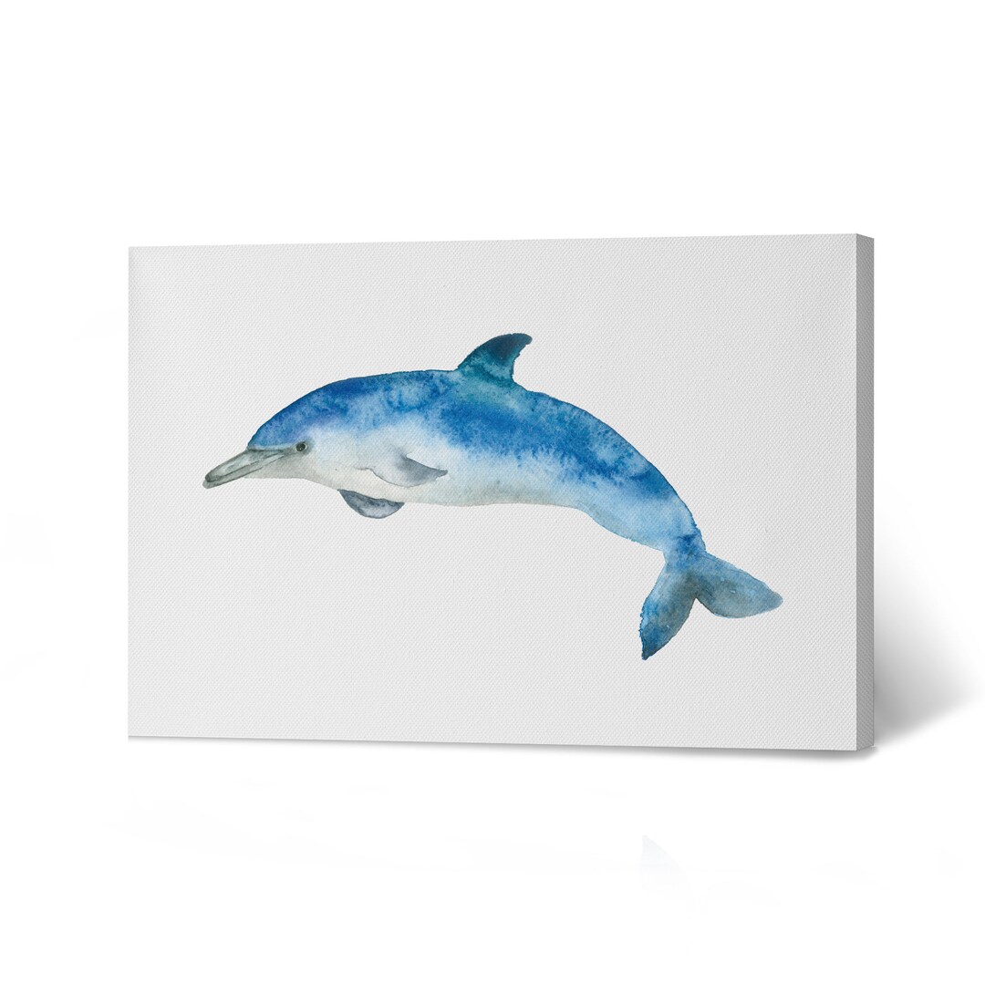 Dolphin Watercolor Paint Ocean Sea Life Animal Canvas Wall Art Print ...
