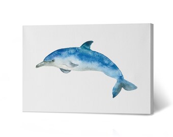 Dolphin Watercolor Paint Ocean Sea Life Animal Canvas Wall Art Print Living Room Bedroom Bathroom Kids Room Nautical Coastal Home Decor