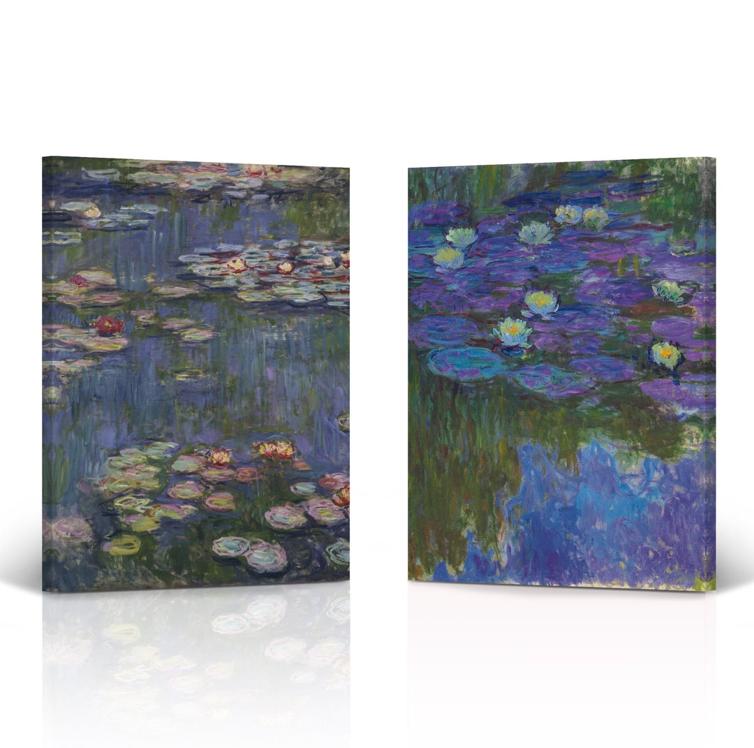 Water Lilies Claude Monet 2 Piece Set Canvas Wall Art Print Famous Oil ...