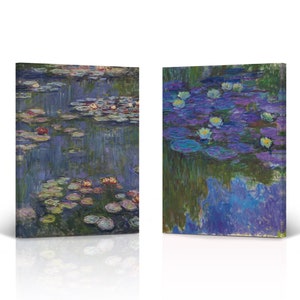 Water Lilies Claude Monet 2 Piece Set Canvas Wall Art Print Famous Oil Painting Impressionism Masterpiece Fine Art Modern Home Decor