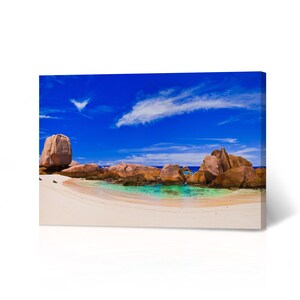 Beautiful Day at the Beach with Big Rocks and Waves Landscape Canvas Print Nautical Wall Decor Coastal Wall Art Living Room Bedroom Decor