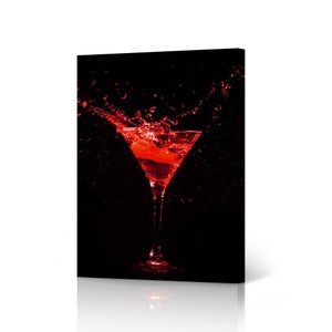 Red Cocktail Splashing from Martini Glass Kitchen Wall Decor Canvas Print Restaurant Pub Cafe Bar Dining Room Man Cave Modern Wall Art