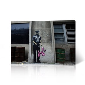 Security Guard With Pink Balloon Dog Street Art Painting Ontario Mural Graffiti Banksy Canvas Wall Art Print Living Room Modern Decor