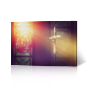 Jesus Christ with Cross in Church Christianity Canvas Wall Art Print Living Room Bedroom Office Christian Gift