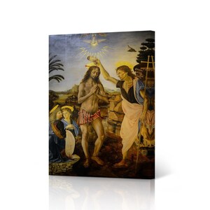 Baptism of Christ by Leonardo Da Vinci Canvas Wall Art Print Renaissance Famous Oil Painting Masterpiece Fine Art Living Room Home Decor