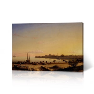 Stage Fort across Gloucester Harbor, Fitz Henry Lane Canvas Wall Art Print Luminism Famous Oil Painting Masterpiece Fine Art Home Decor