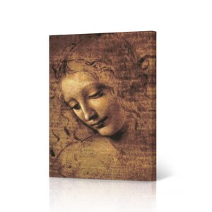 Head of a Woman by Leonardo Da Vinci Canvas Wall Art Print Renaissance Famous Oil Painting Masterpiece Fine Art Living Room Home Decor