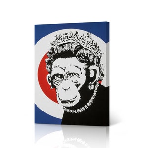 Monkey Queen Painting Graffiti Banksy Canvas Wall Art Print Living Room Bedroom Kitchen Bathroom Office Dorm Room Modern Decor