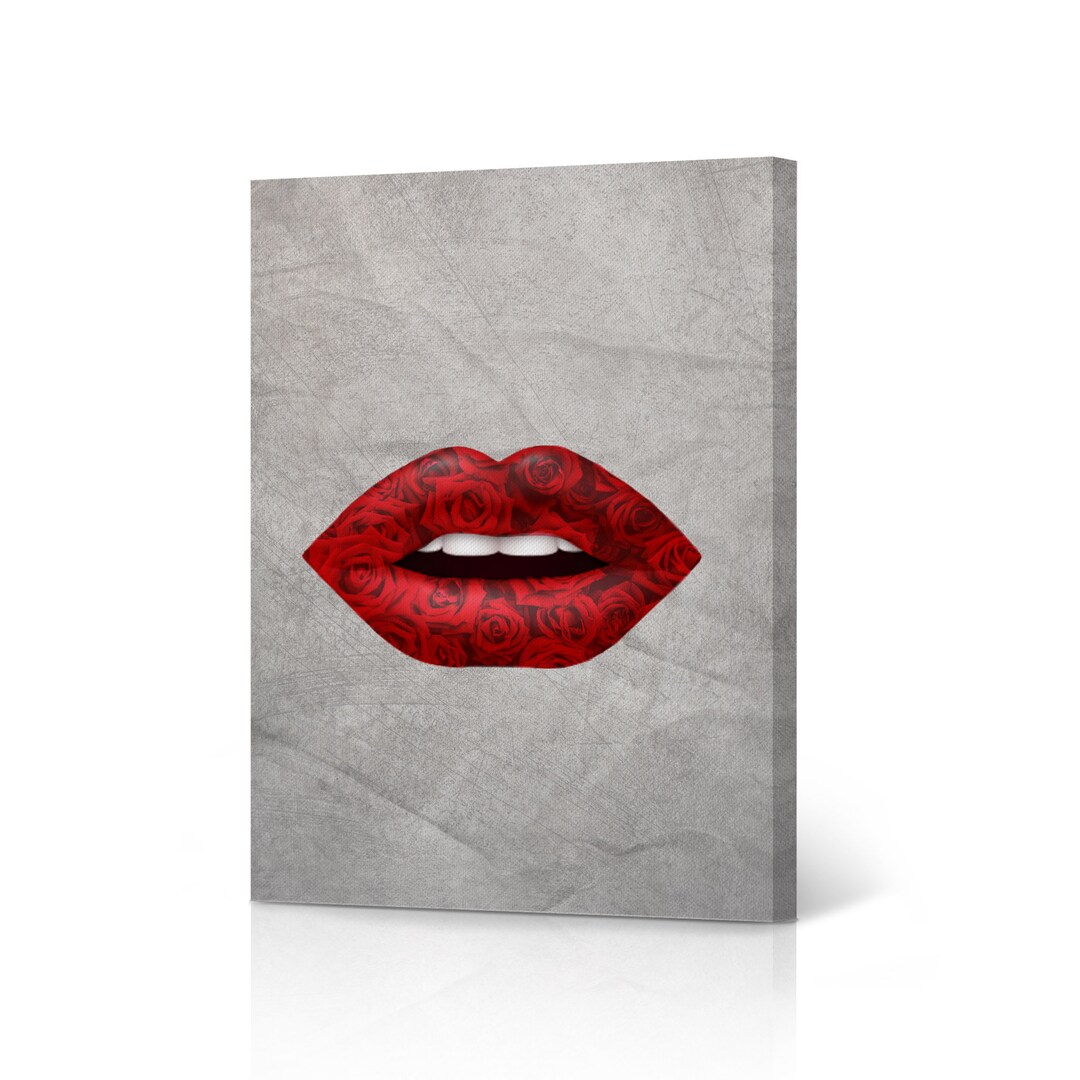 Modern Luxury Woman Lipstick Red Rose Makeup Art Canvas Wall Art Print ...
