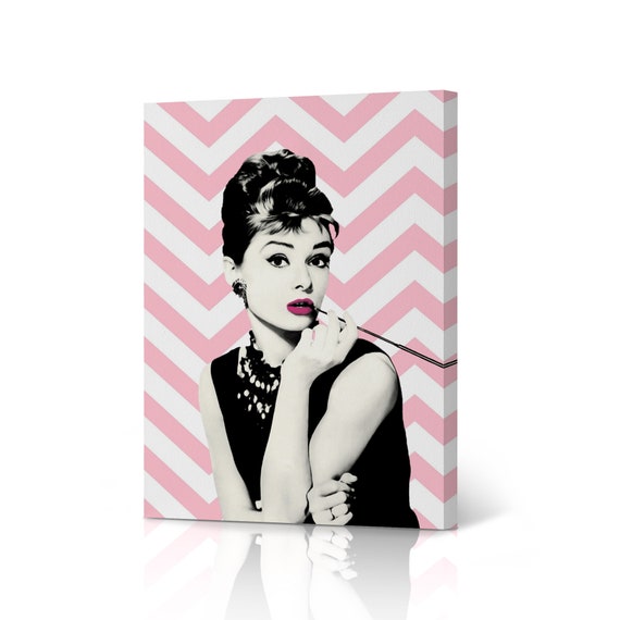 Beautiful Audrey Hepburn Pink Zig Zag Background Black and White