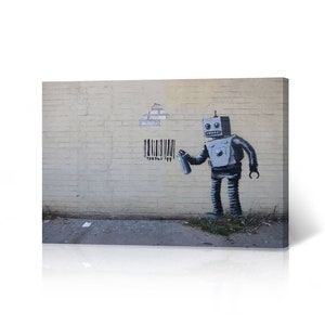 Banksy Wall Art Canvas Print Robot and Barcode from New York Artwork Living Room Dorm Room Office Wall Art Home Decor