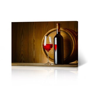 Bottle of Red Wine and Glass Kitchen Wall Decor Canvas Print Housewarming Gift Restaurant Pub Cafe Bar Dining Room Man Cave Modern Wall Art