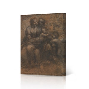 Virgin and Child with St.Anne and John Baptist by Leonardo Da Vinci Canvas Wall Art Print Renaissance Famous Painting Living Room Home Decor