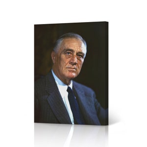 32nd President of The United States of America Franklin Delano Roosevelt Portrait Political Icon Canvas Wall Art Print Library Office Modern