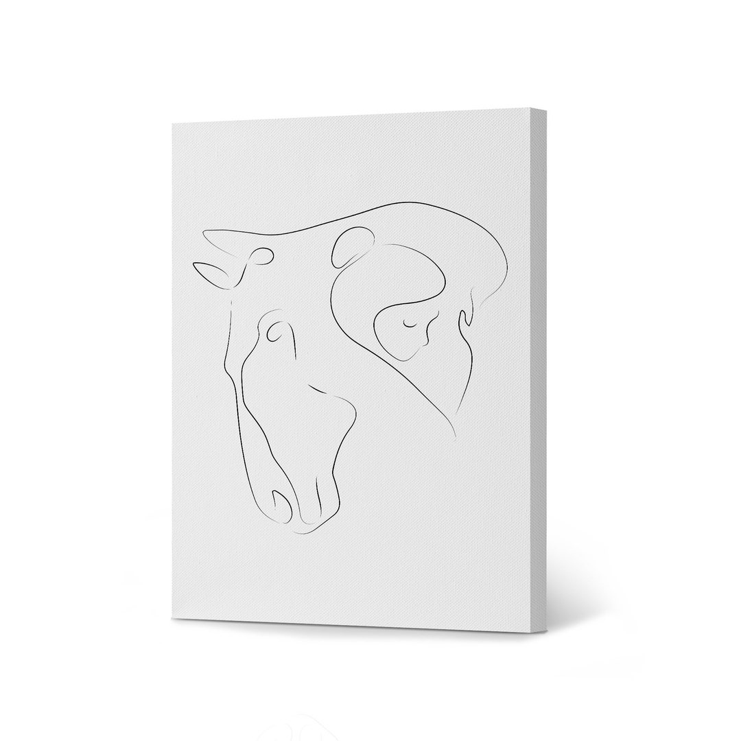 Minimalist Decor One Line Art Black and White Horse and Woman Drawing ...