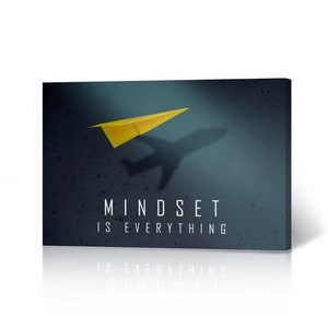 Mindset is Everything Quote Paper Plane and Airplane Canvas Wall Art Print Motivational Entrepreneur Quote Office Decor Inspirational Gift
